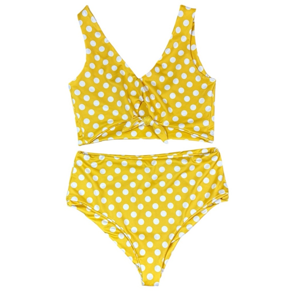 Imagine Perry Yellow & White Polka Dot Two Piece Swimsuit w/ No Padding (Size L)